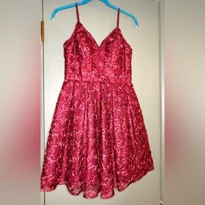 Nicole Miller Magenta Lace Spaghetti-Strap Fit & Flare Dress